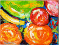 Colorful painting of fruits and vegetables on a white background