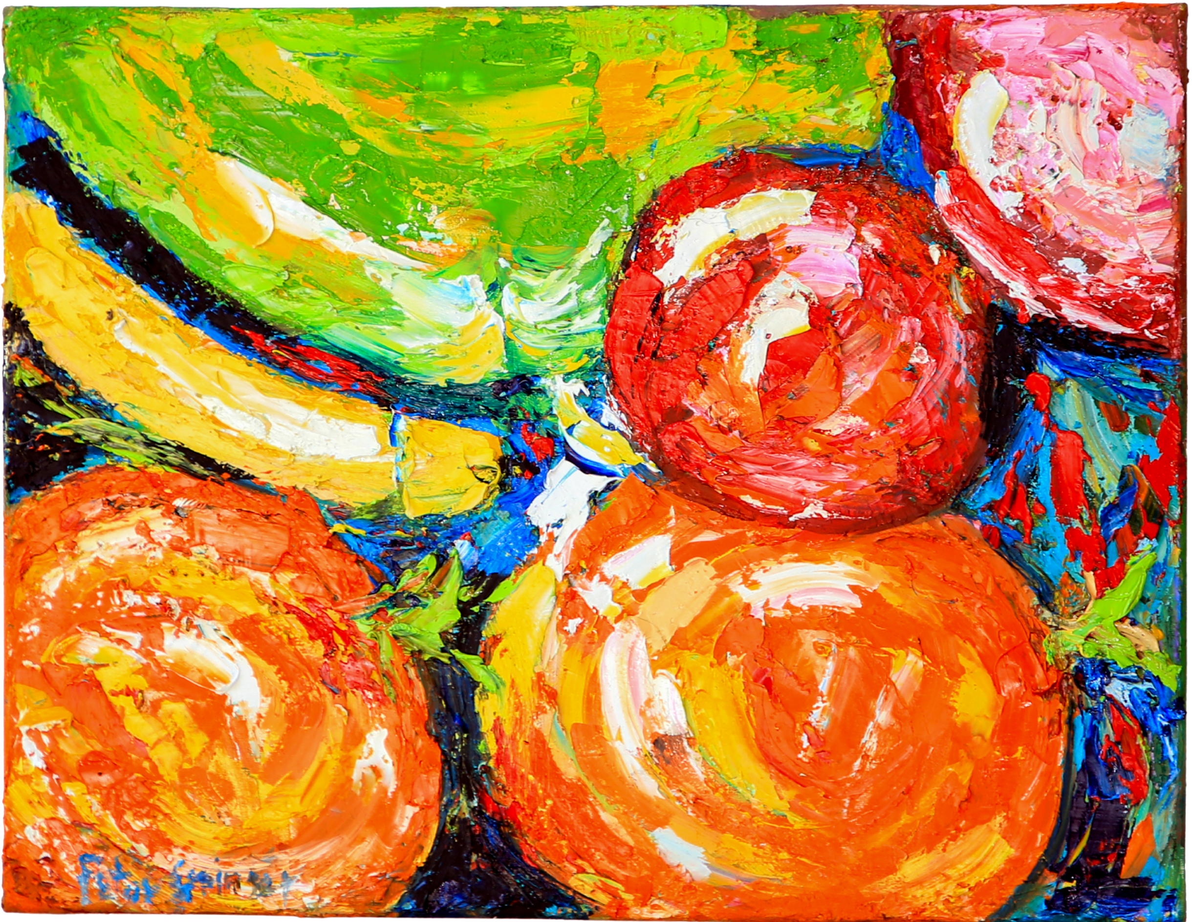 Colorful painting of fruits and vegetables on a white background