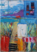 Abstract painting with vibrant colors and shapes