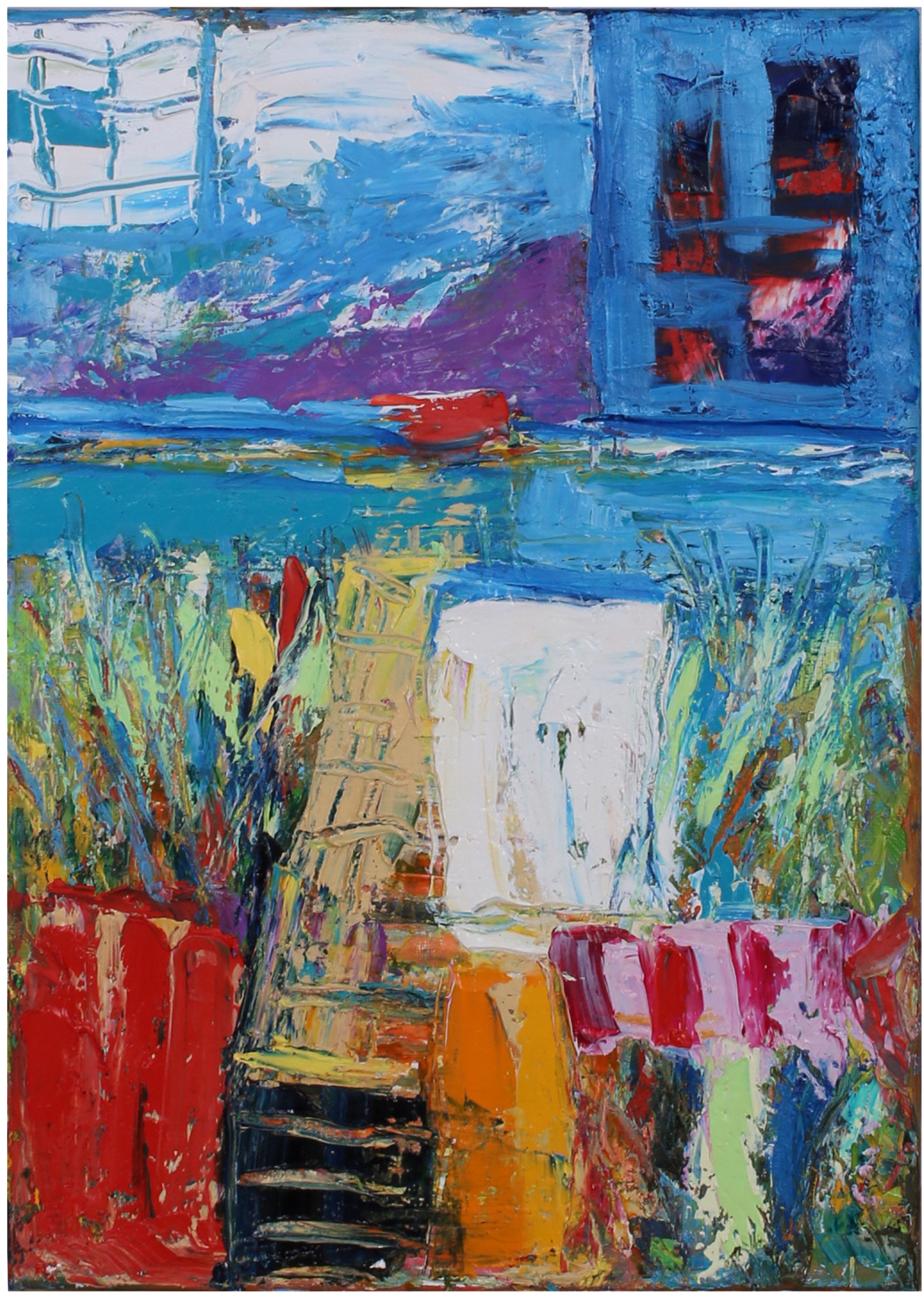Abstract painting with vibrant colors and shapes