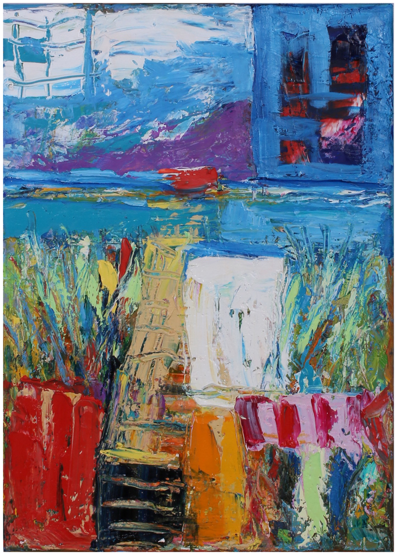 Abstract painting with vibrant colors and shapes